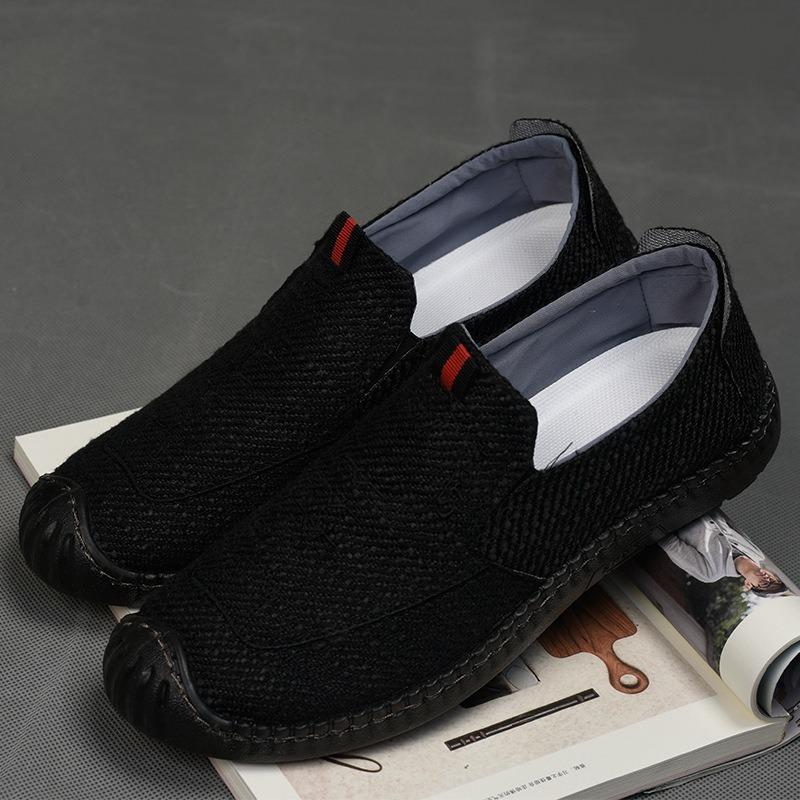 Scarpe Singole da Uomo con Tendini di Mucca e Suole Morbide, Scarpe da Uomo Anziano, Scarpe Casual Traspiranti in Tela, Scarpe di Lino, Scarpe Basse a Fagiolo