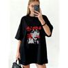 Oversized T-Shirt Black Japanese Text And Graphic Print With Star And Portrait Design Casual Streetwear For Women