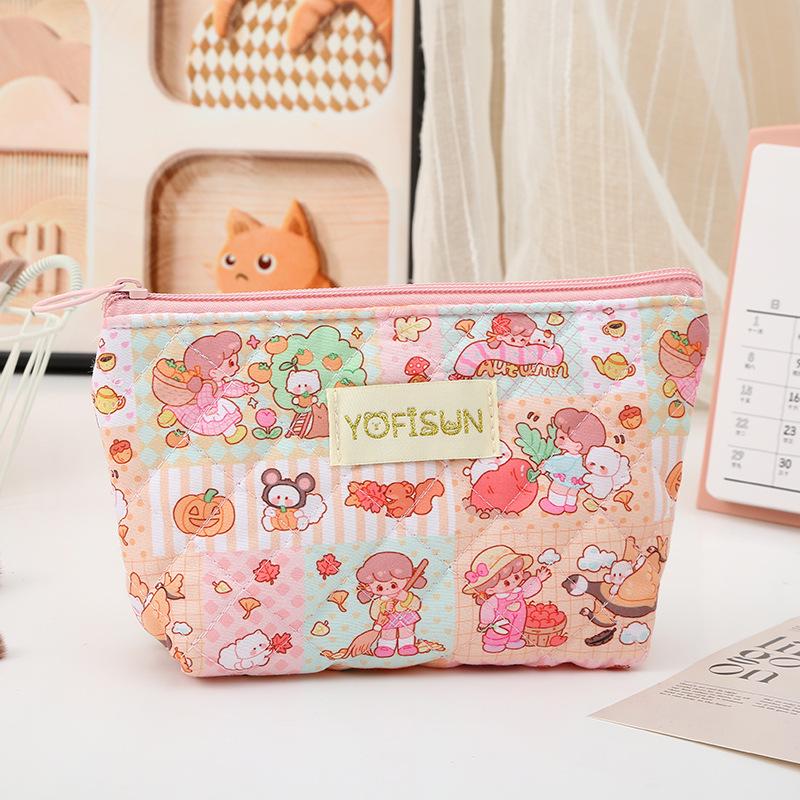 New Large-Capacity Cute Cartoon Makeup and Coin Storage Bag - High-End Quilted Portable Wash Bag for Women