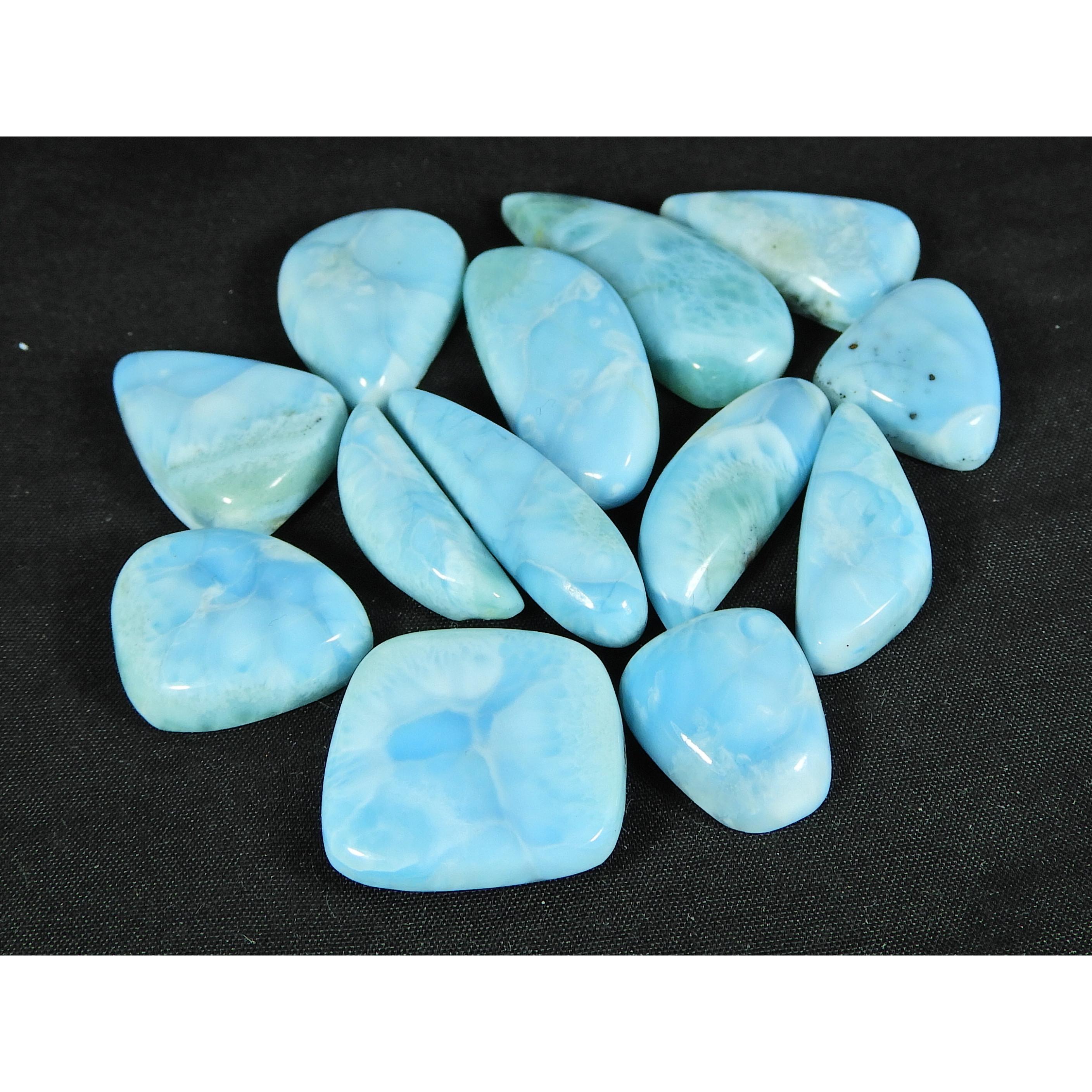 

19-33MM Natural Blue Larimar Mix Cabochon Loose Gemstone 13Pcs Lot 251Cts. LR-05