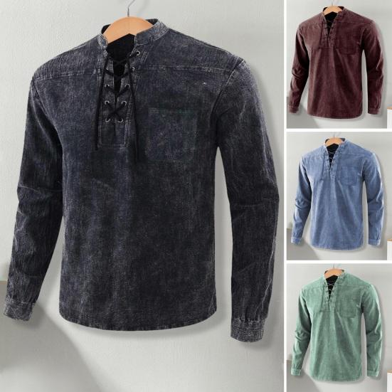 

Мужской топ с длинными рукавами и нагрудным карманом, галстук, средневековый стиль, стоящий воротник, топы, мужские аксессуары