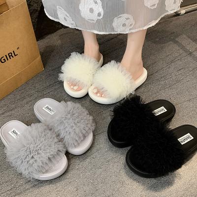 Fashion 2025 New Women's Plush Slippers Fashion Fluffy Light Flip Flops Home Open Toes Living Room Shoes Fashion Sexy Slides