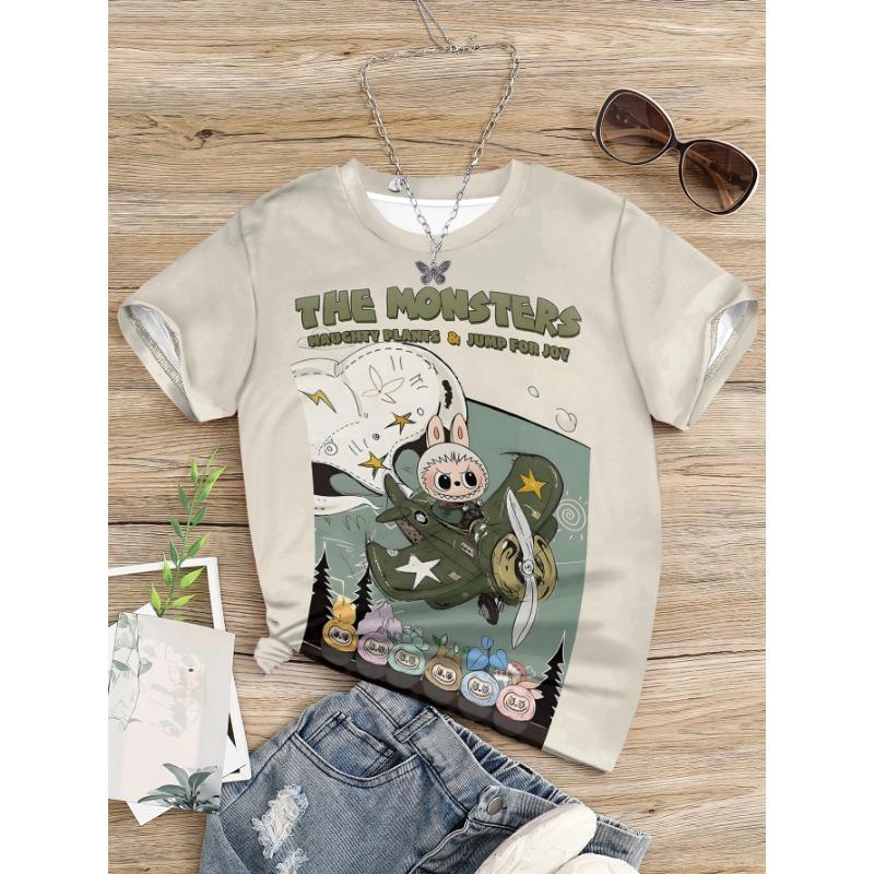 

Футболка для мальчика девочки ребенка Топ Футболки 3D принт Милый мультяшный Лабубу Детская одежда от 3 до 14 лет Мужская уличная одежда для детей 140