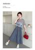 Girls' Summer Plaid Skirt Set, Children's Korean Style Casual Loose Short Sleeved Shirt, Big Children's Half Skirt Two-piece Set