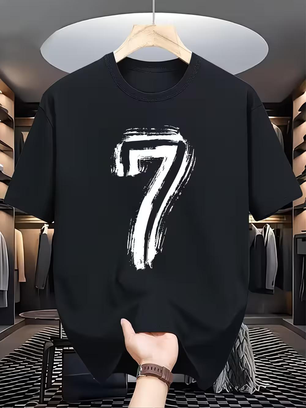 Men S Casual Crew Neck T-Shirt with Digital  17.78cm Print S
