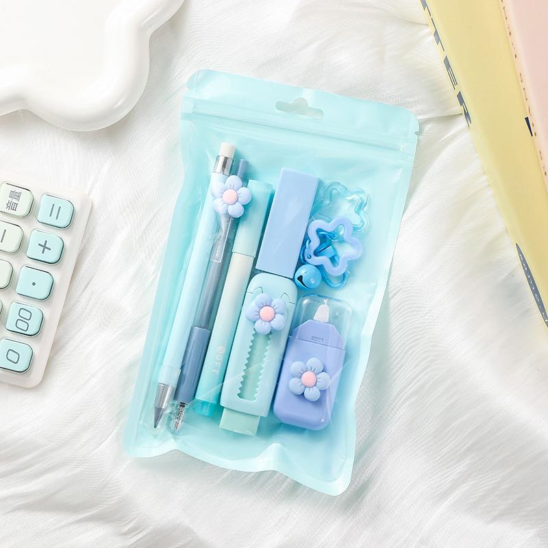 7Pcs/Set Flower Series Stationery Eraser Set Cute Student Gift Pack Learning Supplies Kit Practical Reward Small Gift for Kids Children