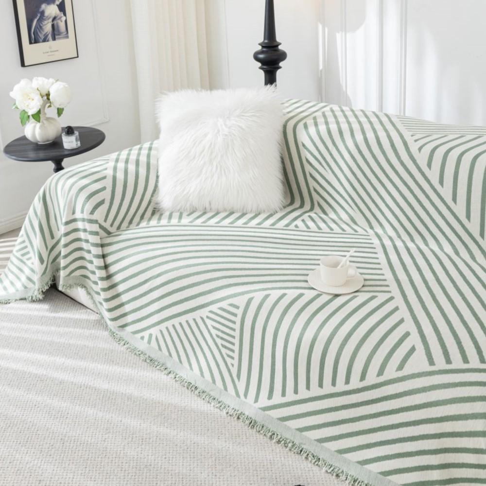 Linienbedruckter Sofabezug, Handtuch, neues Sofakissen, faules Einteiler für vier Jahreszeiten, universeller Chenille-Schwarz-Weiß-Deckenteppich