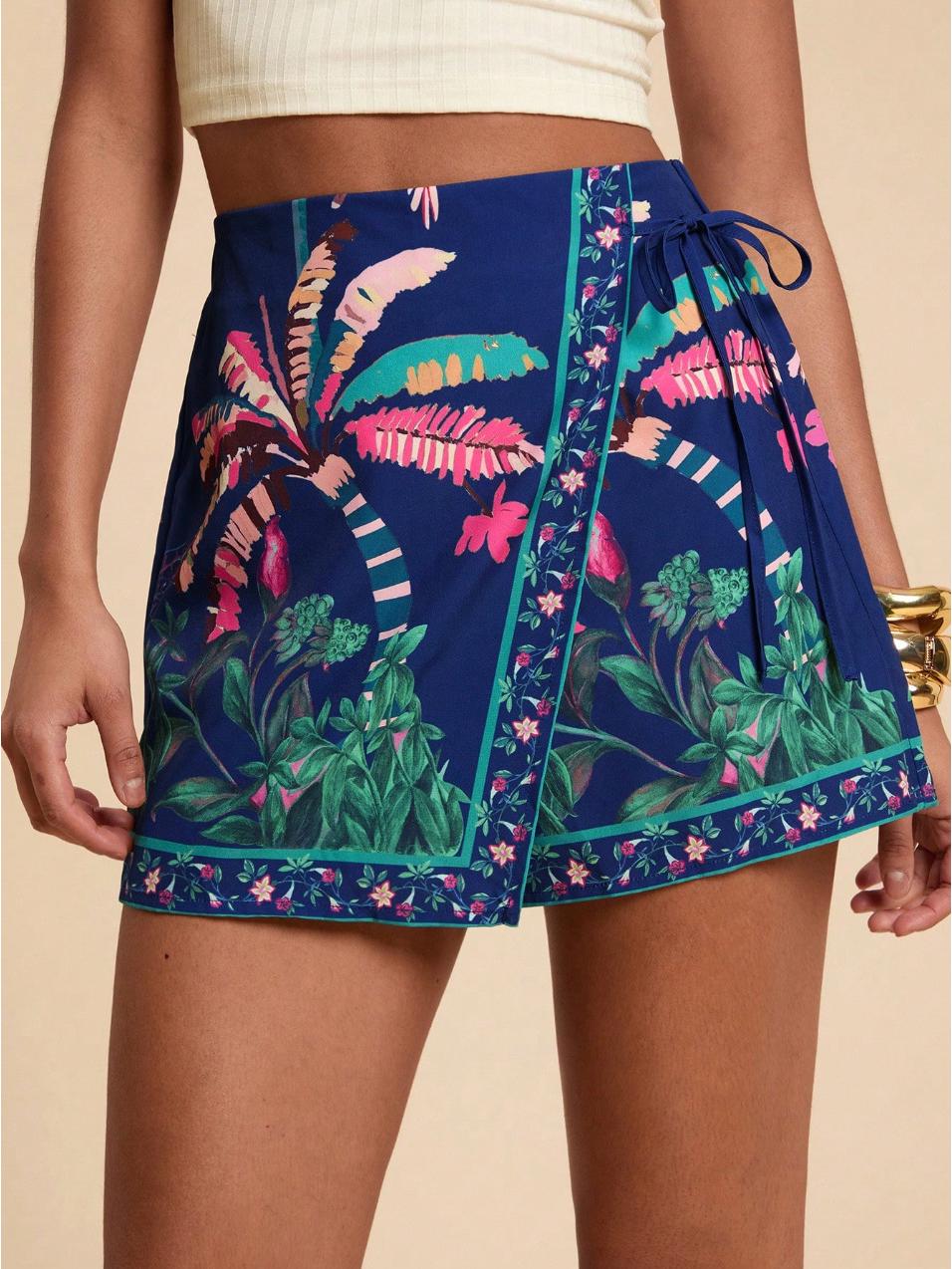 

2026 European Spring/Summer Tropical Resort High-Waisted Casual Printed Shorts 2X Large