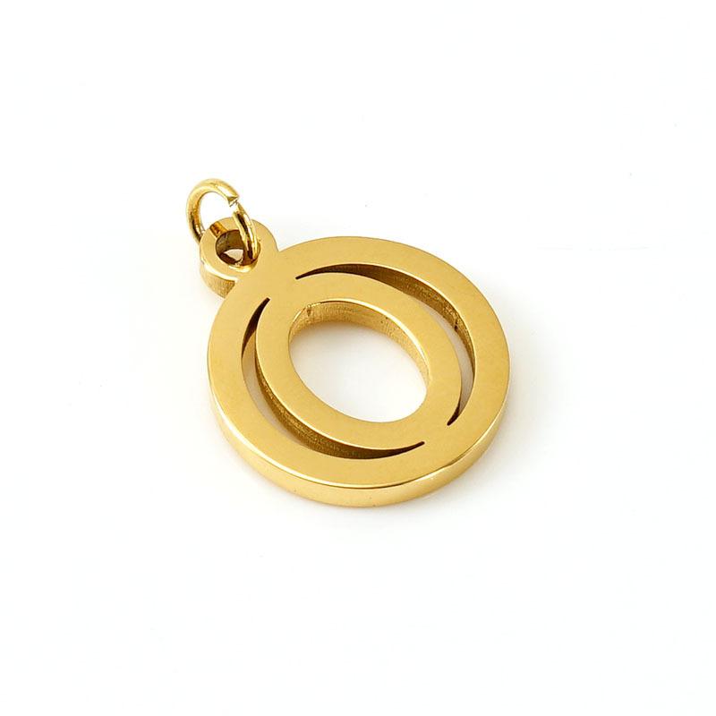 Englischer Buchstabe DIY Anhänger, modischer Edelstahl runder Doppelkreis hohler Buchstaben Halskettenanhänger