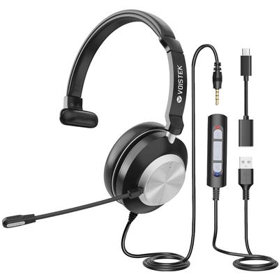 Voistek Verbessertes Headset Einzelne Kabelsteuerung mit Neuem Rauschunterdrückenden Mikrofon PC-Kopfhörer Perfekt für Web-Arbeit von Online Ultra Leicht