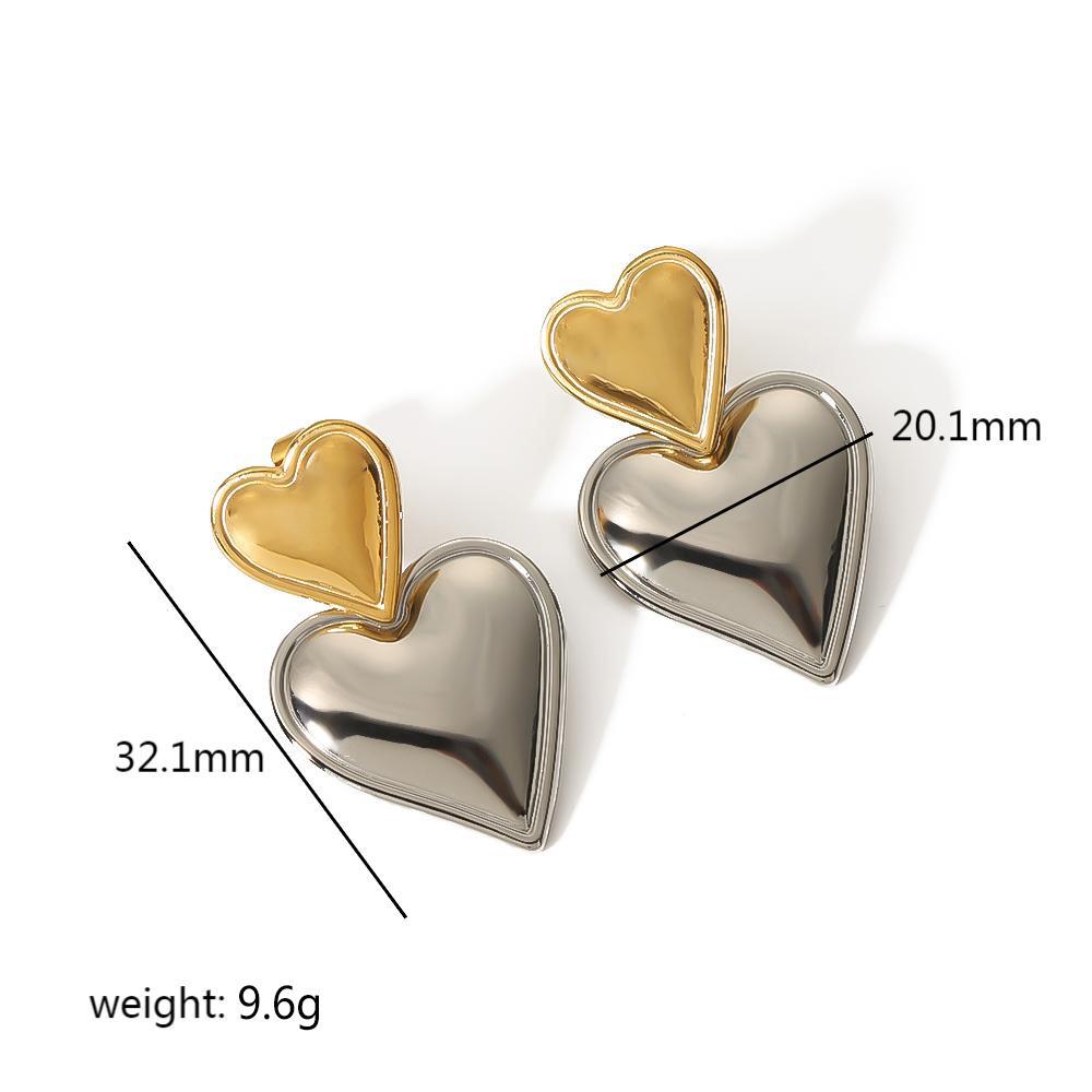 Stainless Steel Luxury stylish Double Heart Earrings Ladies Smooth Mix Earrings  wholesale