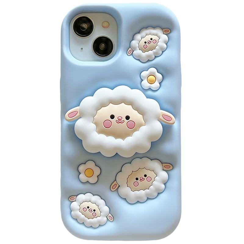 

Cute Sheep Folding Stand Holder Case For iPhone 17 16 15 13 14 12 11 Pro Max Soft Silicone Lamb Bracket Back Cover Fundas iPhone 13 Pro