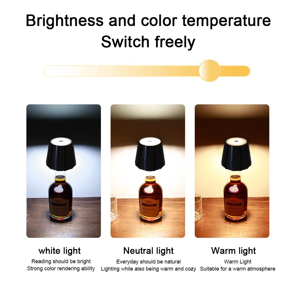 LED Wine Bottle Lamp, Wireless Touch Control Table Lamp, 2000mAh USB Rechargeable, 3 Colors & Stepless Dimming, for Bar Home