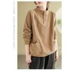 New Half-high Neck Button Warm Sweatshirt for Women with Loose Flesh Covering Versatile Design Pocket Splicing Top Trendy