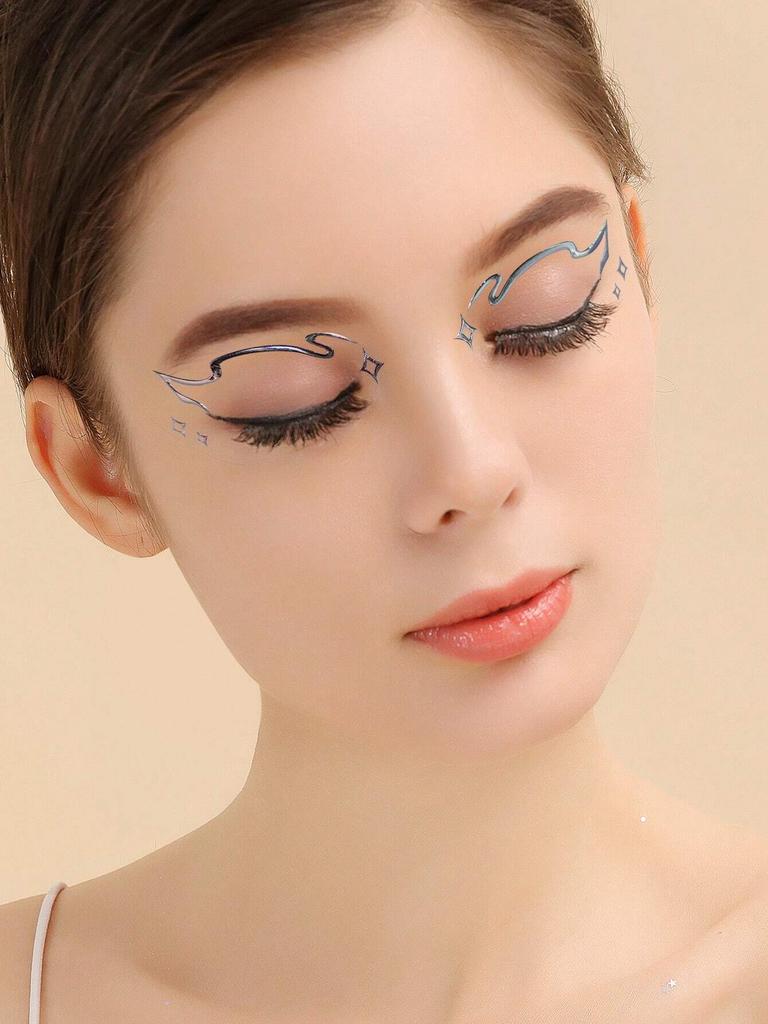 1pc 3D Metallic Face & Eye Stickers, Waterproof Eyeliner Tattoo for Halloween, Festival & Stage Makeup
