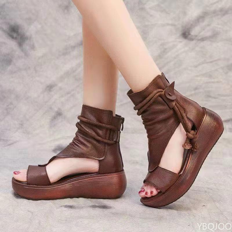 Ladies Summer Roman Shoes New casual high top sandals Fashion Thick soled Fish Mouth Shoes Tall slope cool boots Mujer Zapatos