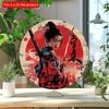 2d Flat 20*20cm, Round Wooden Wall Sign, Japanese Retro Decorative Canvas Art, Samurai and Women Wall Decoration, for Bar, Cafe, Club, Room Wall Decor