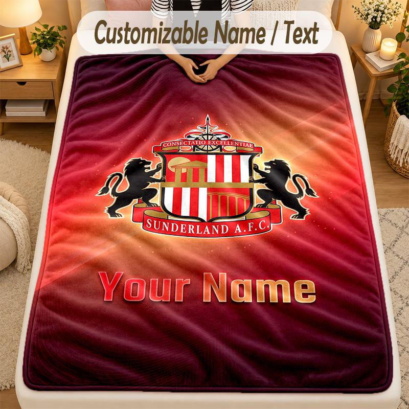 Flannel BlanketSunderland FC Custom Name Text Personalized Soft Warm Throw Blanket Home Decor Gift
