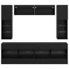 TV Wall Unit Set with LED 6 Pcs Black Oak Wood Based Material