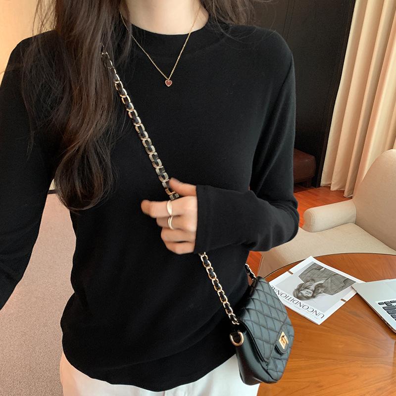 

Футболка с длинным рукавом и полуворотником, правое плечо, для женщин, новинка осени и зимы, однотонная нижняя рубашка, облегающий и универсальный верх XL