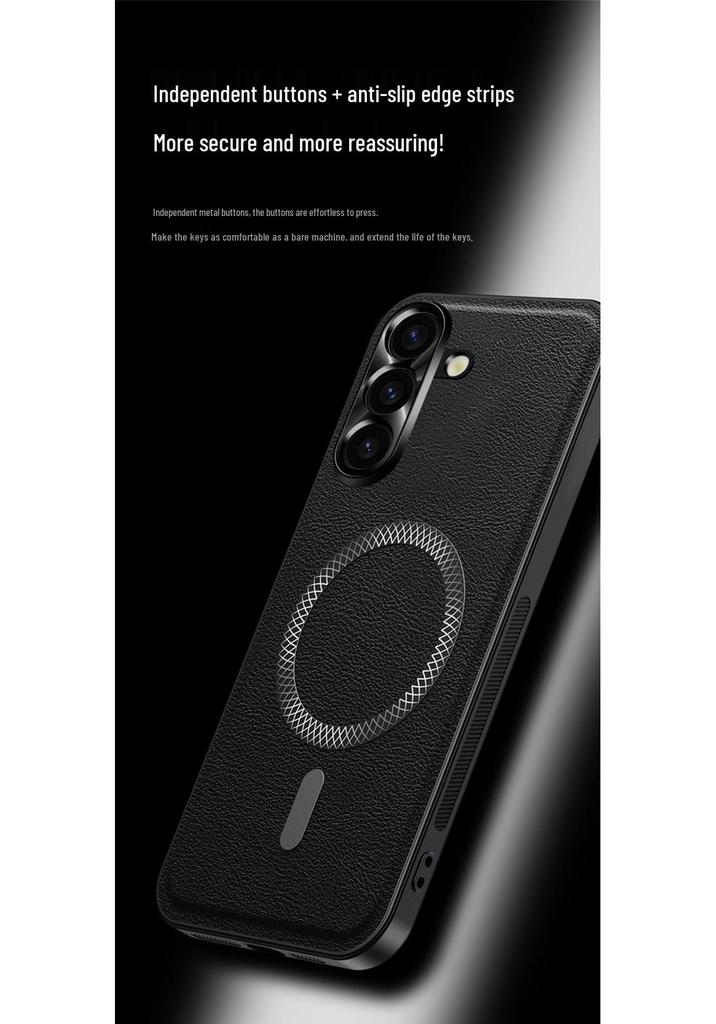 Samsung S26 Ultra Magnetische Metall-Linsenhülle mit Lederstruktur, Sturzsichere S25 Ultra A57 Schutzhülle