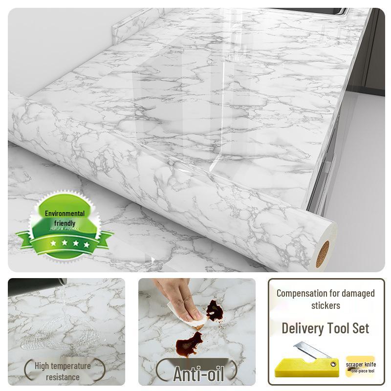 Oil-Proof Marble Kitchen Countertop Self-Adhesive Film with Aluminum Foil Backing and High-Temperature Resistance