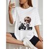 White T-Shirt With Motorcycle Girl Print For Casual Wear