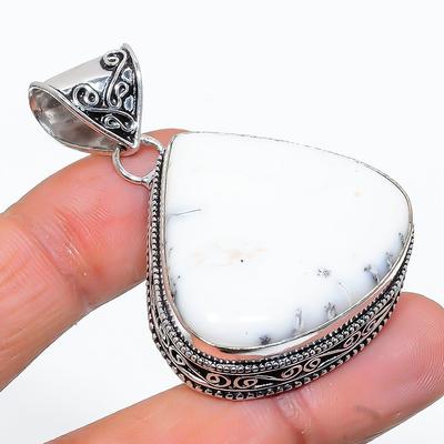 Natürlicher Dendritenopal Edelstein Handgefertigter 925 Sterlingsilber Anhänger 1,97" p3d27
