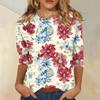 Women's Casual Floral Print Three Quarter Sleeve Round Neck Top Lightweight Comfortable Fit for Everyday Wear