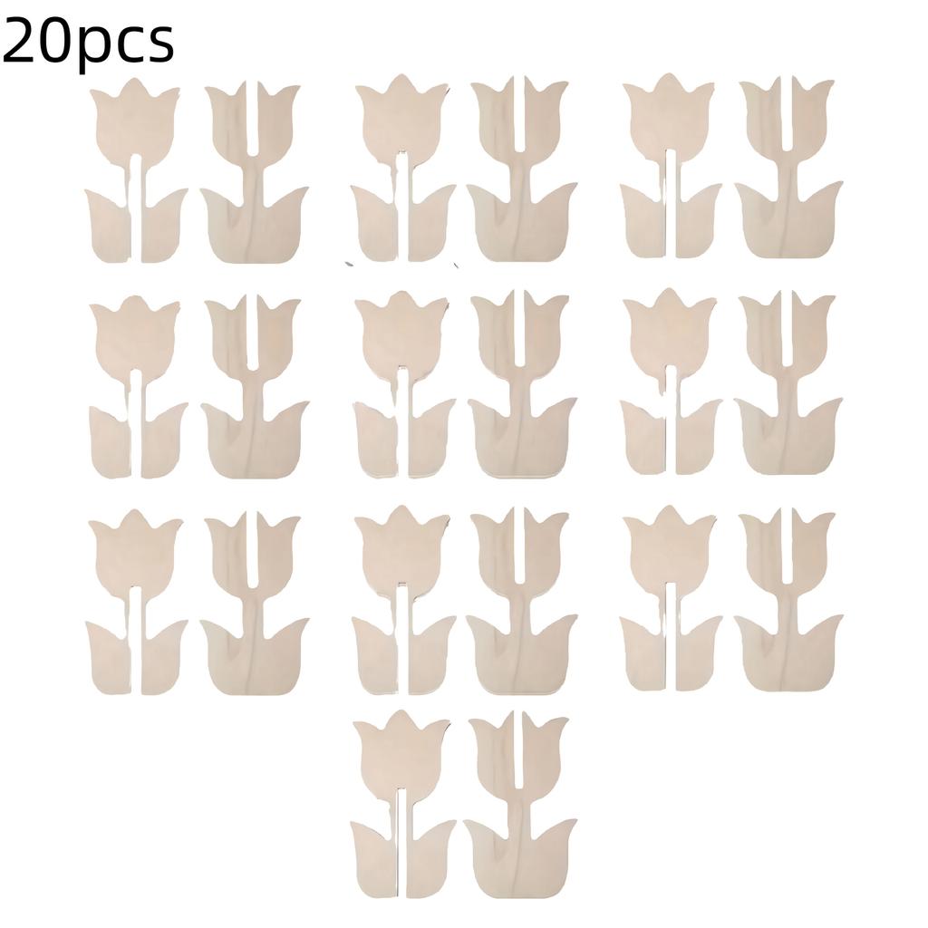 20pcs Wooden Tulip Shapes for DIY Crafts, 3D Paintable Flower Decorations, Light Beige Wood, Creative Crafting, Floral Decor