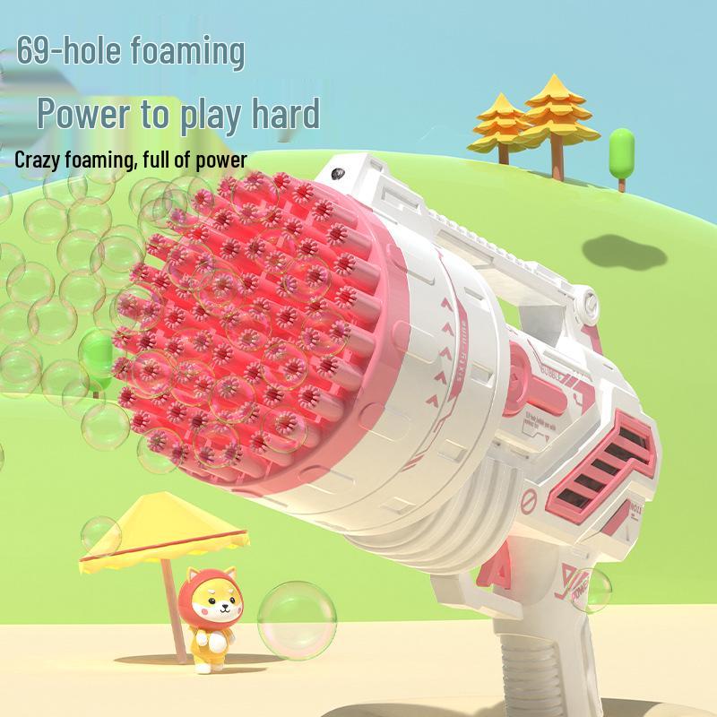 Douyin 69-Hole Light-Up Bubble Gun Rocket Launcher Toy for Kids