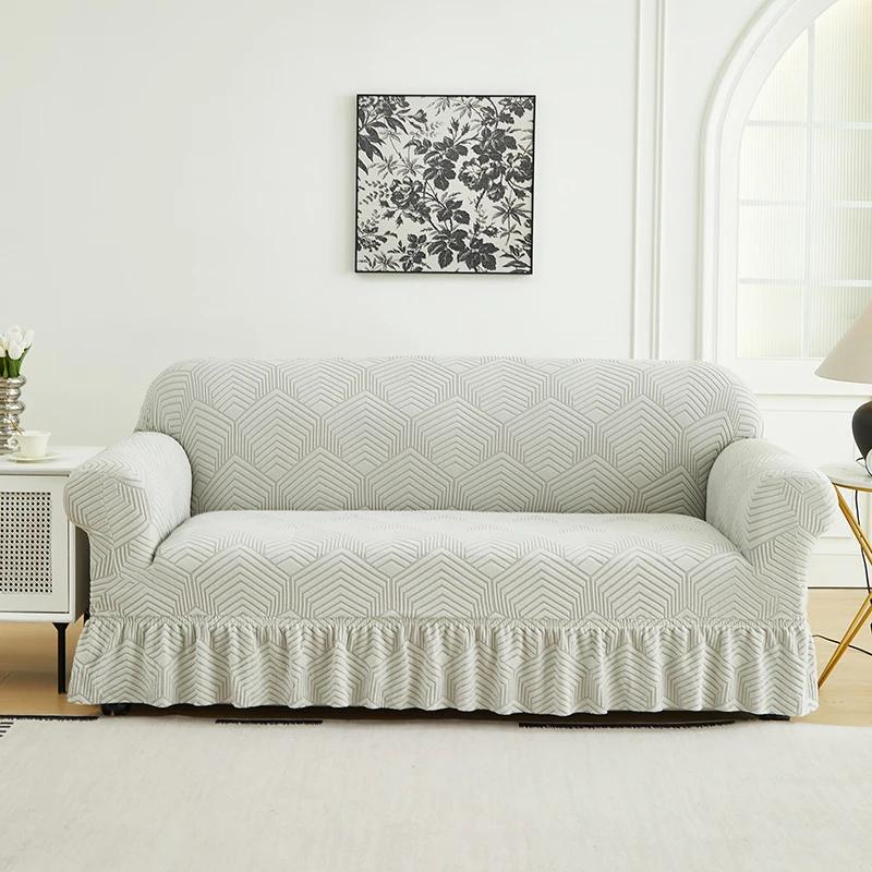 1 PC Jacquard Sofa Cover with Skirt Splash can be easily removed Couch Cover Protector of Bench with Armrest
