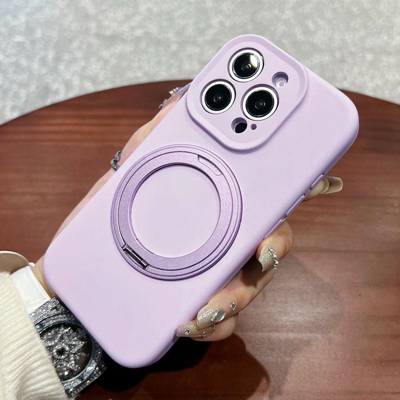 Apple 16pro Liquid Silicone Magnetic Suction Mobile Phone Case Rotating Bracket Suitable for IPhone15PRO Solid Color Protection Case