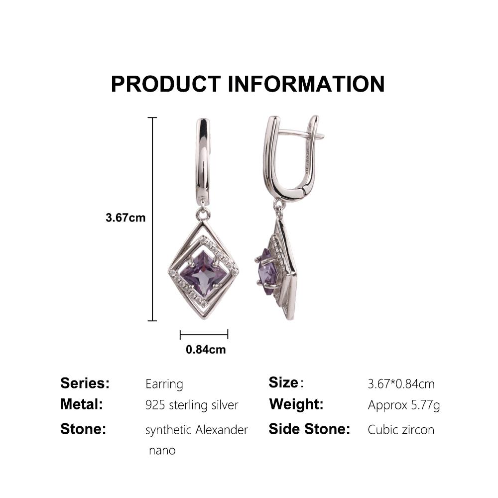 925 Sterling Silver Dangling Earring Color Change Synthetic Alexander Nano Gift for Women Birthday Gift