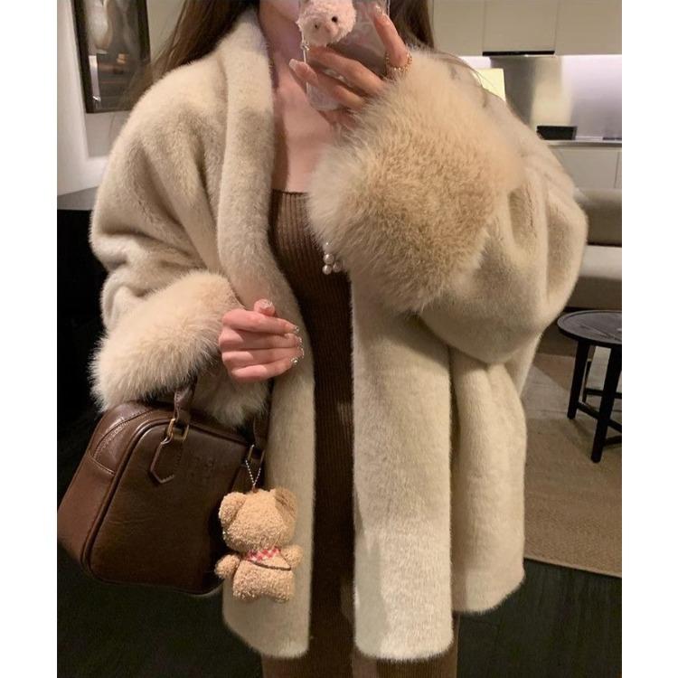 Winter Faux Mink Fur Jacket Women Loose Fit Elegant Style Outerwear Coat