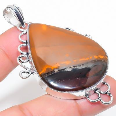 Natural Mookaite Gemstone Handmade 925 Sterling Silver Pendant 2.76" D0K14