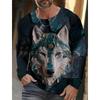 Vintage Men's Long Sleeve T-Shirt 3d Print Shirts Fashion Animal Wolf Graphics Clothing Sleeve Tops Men Oversized Streetwear Top