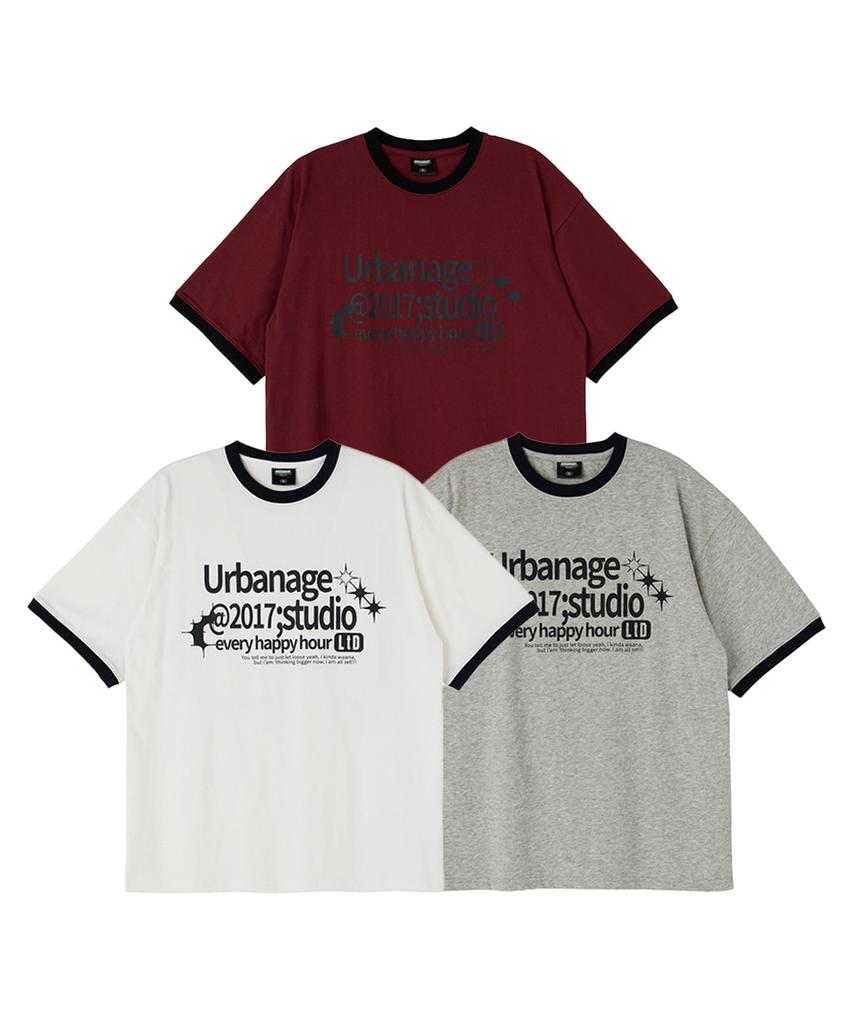 URBANAGE [Set] Ringer Raglan Oversized Short Sleeve T-Shirt (2 Types)