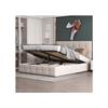 Gepolstertes Bett - MUVOE - 140x200 - Hydraulischer Klapp-Stauraum - Verstellbares Kopfteil - Cremefarbenes Samt