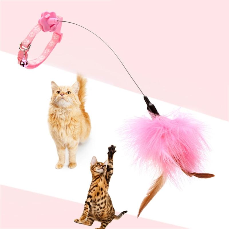 Cat Feather Toy with Collar Exercise Indoor Kitten Self-entertaining Accessories Funny Cat with Feather Bells-