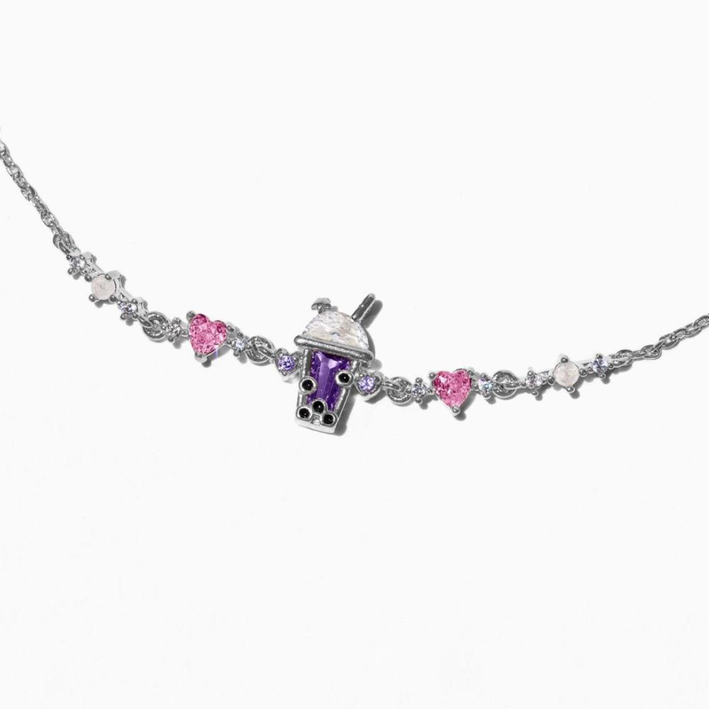 Nuovo Bracciale alla Moda Y2K Raffinato Rosa Dolce Zircone Fiocco Cuore d'Amore Catena per Donne Ragazze Festa Regalo di Compleanno Gioielli