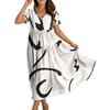 Women Casual Loose Fit Bohemian Style Printed Short Sleeve V Neck Maxi Dress with Artistic Pattern Design