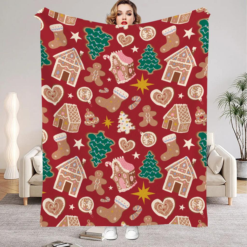 Pink Christmas Gingerbread Man Throw Blanket Soft Warm Flannel for Couch, Bed, Office, and Travel - Perfect Gift for All Season