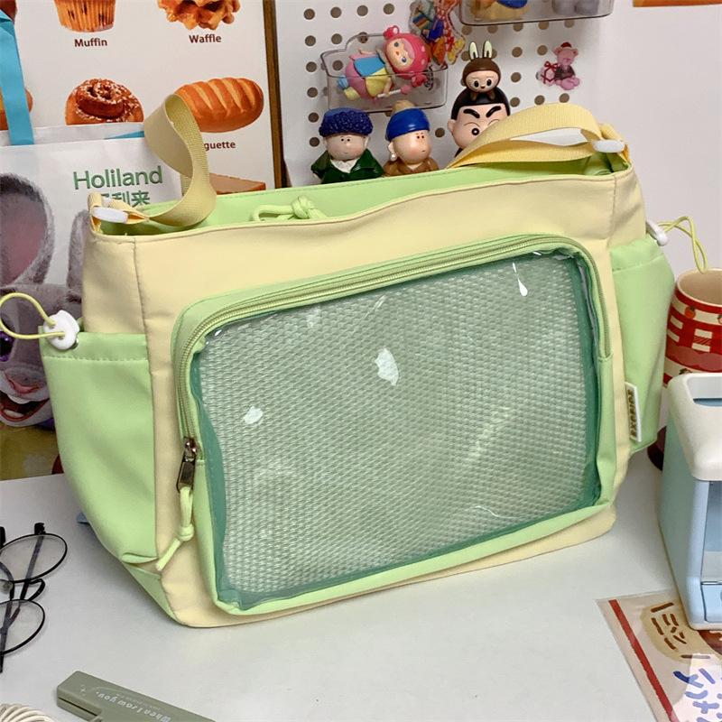 College Wind Baby Bag Pain Bag Versatile Simple Large Capacity Class Loading Book Mailman Bag Female Transparent Bar One Shoulder Crossbody