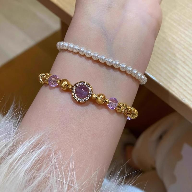 Purple Entangled Beaded Bracelet 2025 New Thousand Gold Feeling Gold Stacked Bracelet Light Luxury Temperament Lucky Jewelry Women