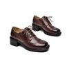 ZUYEE Women's Lace-Up Shoes, Square Toe, Chunky Heel, Wingtip, Genuine Leather Oxford Shoes, Coffee, Size 23.5cm
