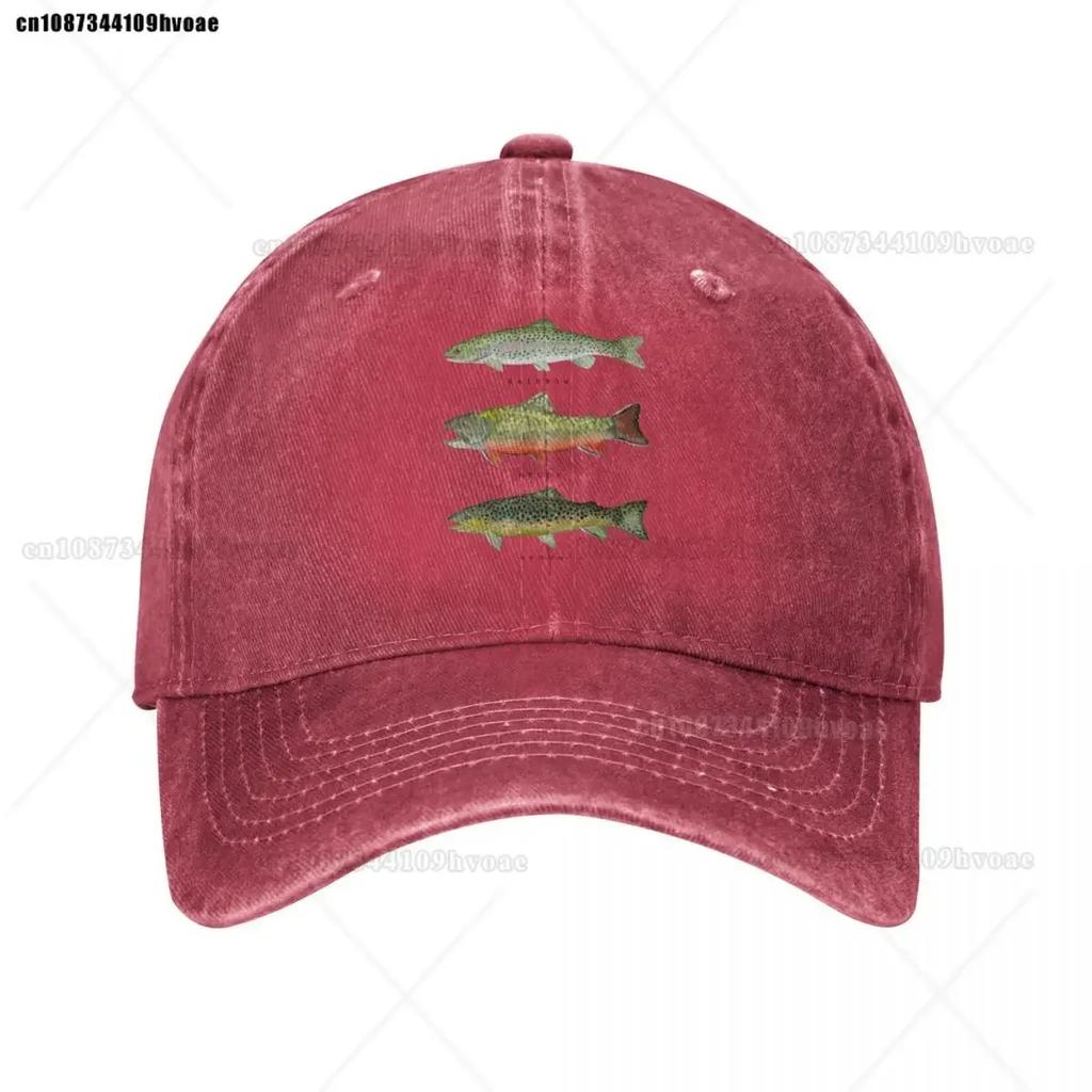 Braune Bachforelle Triade Baseballkappe Unisex Used Gewaschen Snapback Kappe Angeln Fliegenfischen Outdoor Laufen Golfkappen Hut