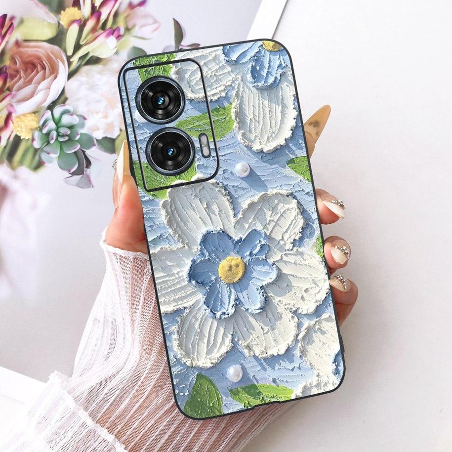 Hülle Für Motorola Edge 50 Fusion Cover XT2429-1 Beliebte Blume Weiche Schwarze Silikon Handyhüllen Für Motorola G96 5G MotoG96 Funda