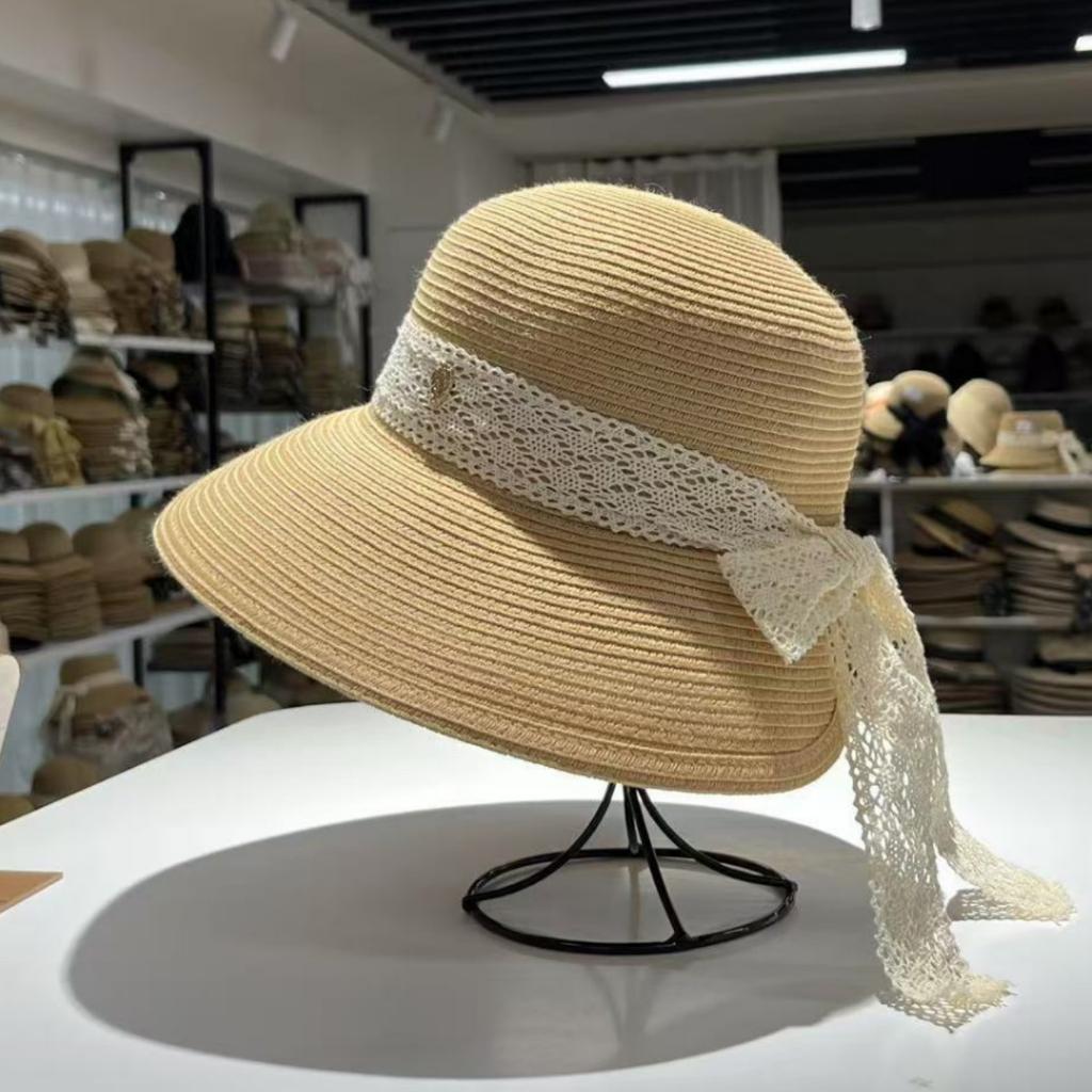 Traveling Fairy Wind Bow Dome Straw Hat Female Summer Big Brim Sun Hat Seaside Vacation Beach Sun Protection Hat