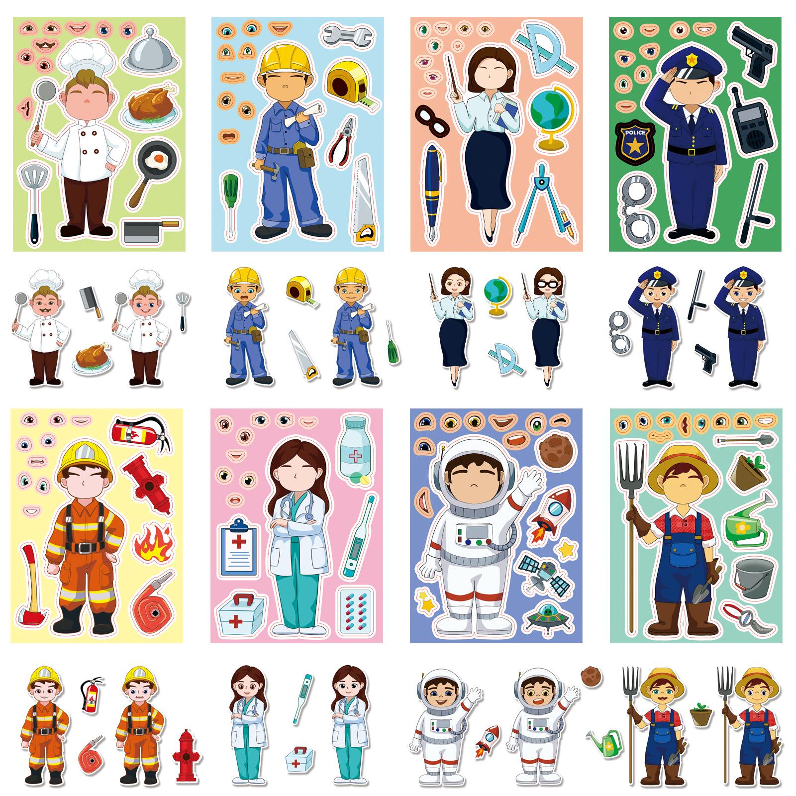 8 Sheets Educational Cartoon Face Swap Puzzle Stickers - Make a Face Graffiti Journal